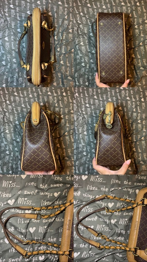Eiffel Paris Monogram Shoulder Bag with Chain Straps (Category: Luxury Bags & Wallets) located in Pasay City. Submitted by bhibeboutique (Listing ID 1470722934, Image 3). Description: - Brand/Model: Eiffel Paris Brown Monogram Shoulder Bag - Material: Faux leather with classic monogram pattern - Handles: Stylish gold-tone chain mixed with faux leather - Compartments: Multiple inside compartments with fabric lining and a secure zip pocket - Closur