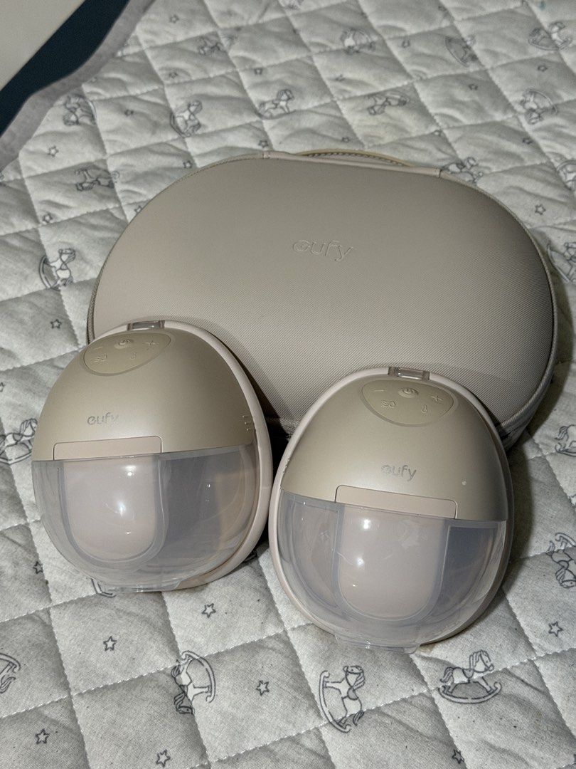 Eufy Wearable S1 Pro Breast Pump with Case (Category: Breastfeeding & Bottle Feeding) located in Mandaluyong City. Submitted by allorashoppe (Listing ID 1470660296, Image 2). Description: - like new, used for a month - RFS: I have better output with Spectra - Includes portable charging case, main pump units, and original retail box - Features heated pumping technology for a more comfortable expression - Hands-free, portable design perfect for bus