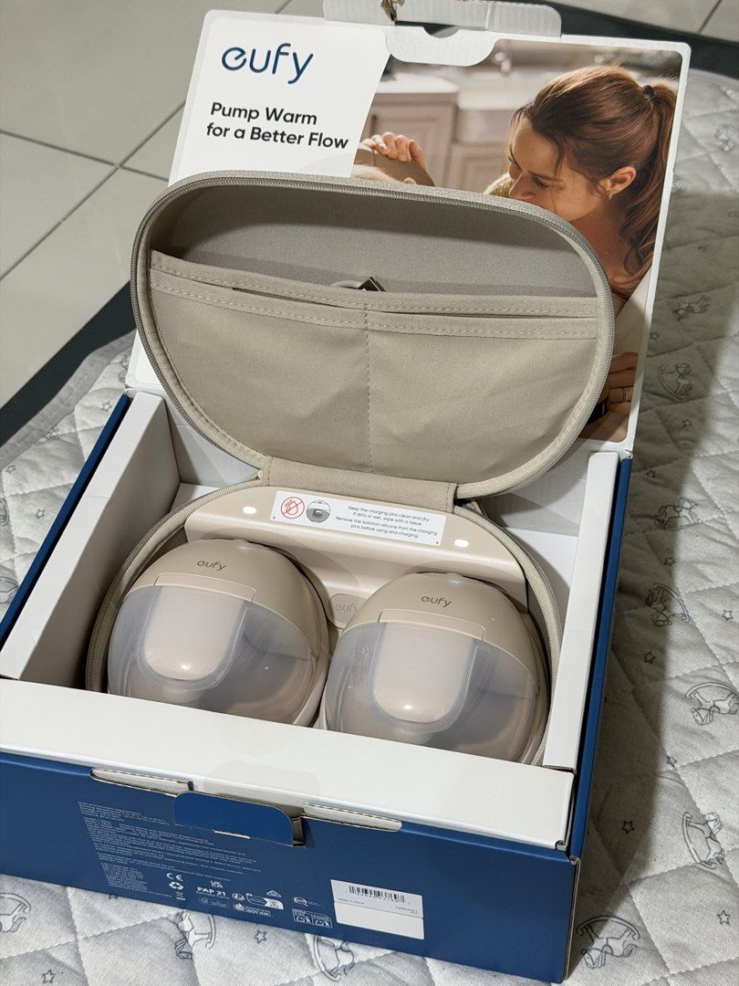 Eufy Wearable S1 Pro Breast Pump with Case (Category: Breastfeeding & Bottle Feeding) located in Mandaluyong City. Submitted by allorashoppe (Listing ID 1470660296, Image 3). Description: - like new, used for a month - RFS: I have better output with Spectra - Includes portable charging case, main pump units, and original retail box - Features heated pumping technology for a more comfortable expression - Hands-free, portable design perfect for bus