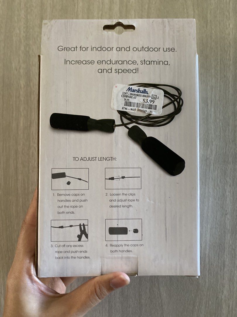 Evrifit™ Jump Rope (Category: Cardio & Fitness Machines) located in Cainta. Submitted by stuff_4_sale_dump (Listing ID 1470606070, Image 3). Description: 9.18 feet / 2.8 meters tangle-free, fully adjustable ergonomic foam handles for comfy grip for indoor and outdoor cardio, endurance, and stamina workouts in original retail box.