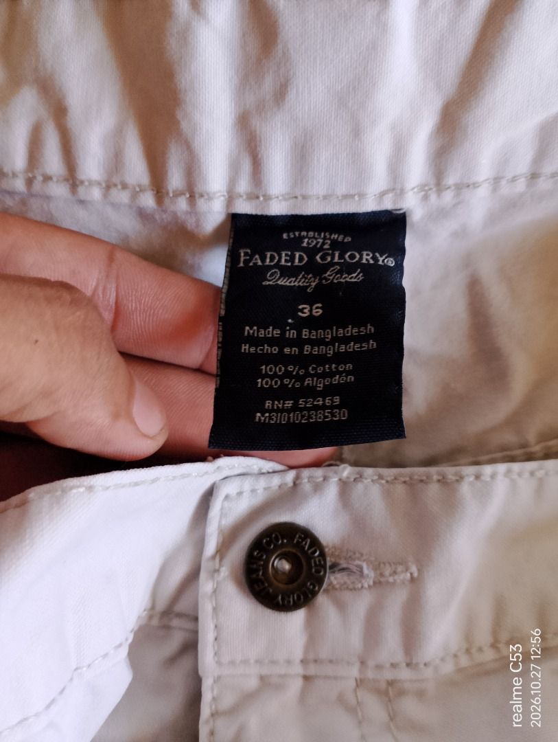 Faded Glory White Cotton Shorts Size 36 (Category: Shorts) located in General Santos City (Dadiangas). Submitted by peter_diaz1029 (Listing ID 1470598337, Image 3). Description: - Brand/Model: Faded Glory white utility shorts - Size: 36 - Material: 100% sturdy cotton for long-lasting wear - Features: Classic front and back pockets - Closure: Secure button closure and zipper fly - Style: Great for casual, everyday outfits.