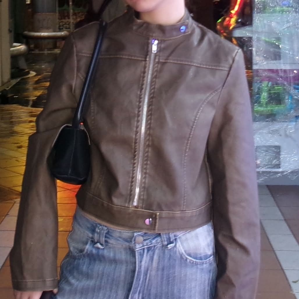 Faux Leather Jacket (Category: Coats, Jackets and Outerwear) located in Manila. Submitted by _elijahjean (Listing ID 1470725771, Image 3). Description: - only used once - grayish green in personal - cropped jacket design .