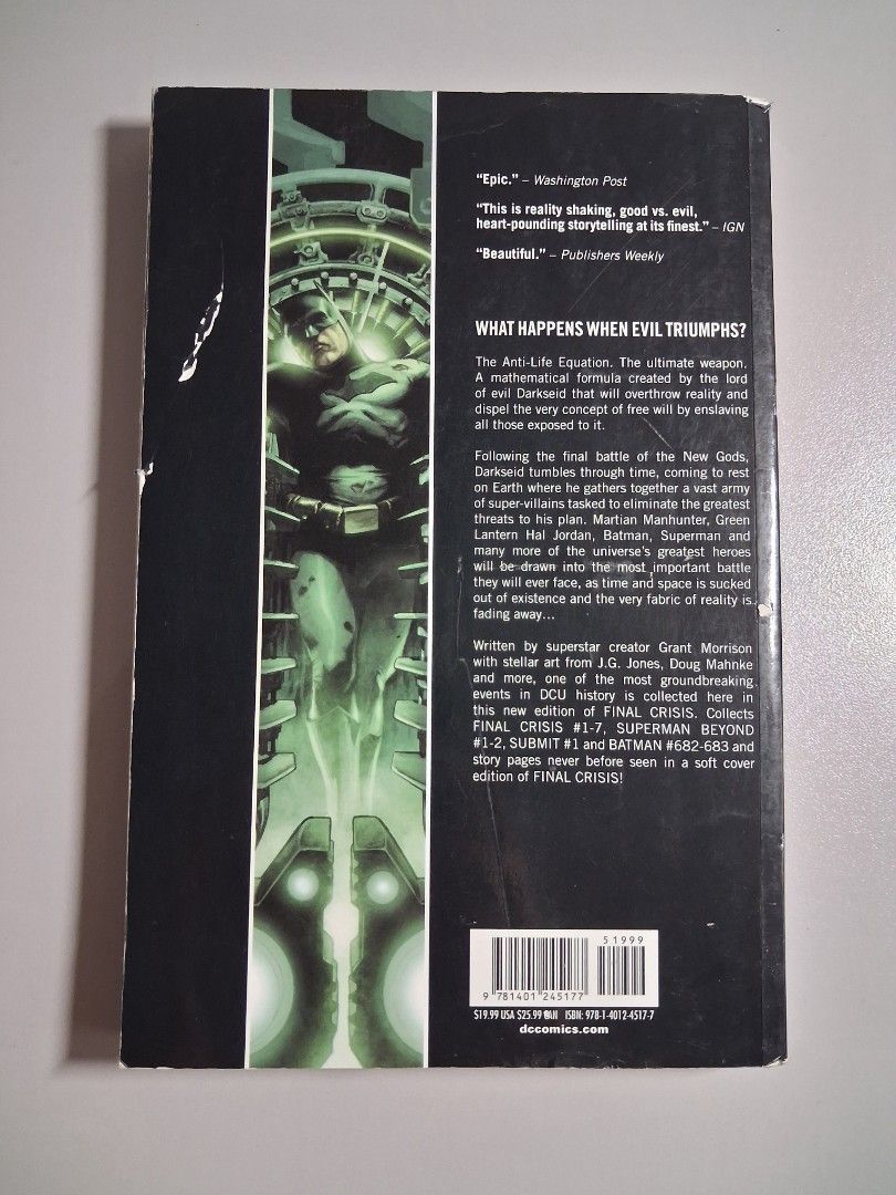 Final Crisis TPB (Category: Comics & Manga) located in Manila. Submitted by platelicker (Listing ID 1470743005, Image 2). Description: F+ condition MOP: GCash MOD: Lalamove c/o buyer Pasig loc PM for any inquiry.