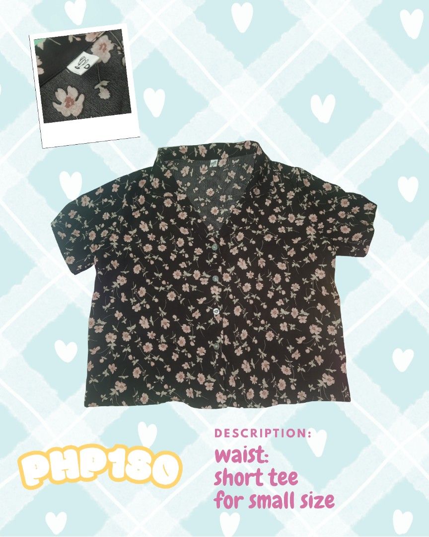 Floral Print Short Sleeve Button Down Blouse Small (Category: Blouses) located in Quezon City. Submitted by riri_re1mu (Listing ID 1470565481, Image 1). Description: - Style: Button-down short sleeve shirt - Design: All-over pink floral pattern on black fabric - Fit: Small - Material: Lightweight and breathable - Condition: Brand new with tag attached - Perfect for: Casual days, pairing with skirts or denim shorts.