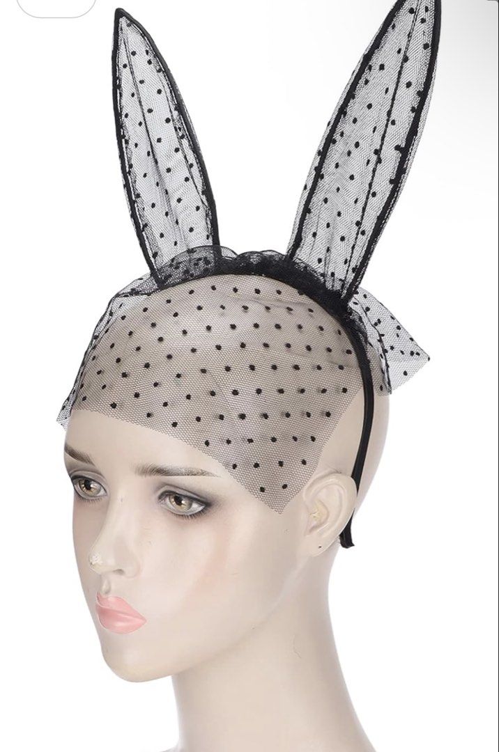 Forever 21 Black Dot Mesh Bunny Ears Headband (Category: Hair Accessories) located in Makati City. Submitted by esila.essentials (Listing ID 1470692989, Image 2). Description: FOR RENT - Brand: Forever 21 - Item: Black mesh bunny ears headband with polka dots, face veil net, and matching furry tail accessory - Condition: Unused with original backing card still attached - Perfect for: Parties, Halloween, and cosplay events.