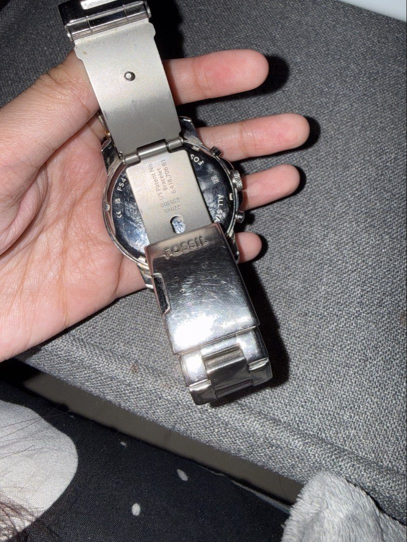 Fossil Chronograph Steel Watch FS4735 (Category: Men's Watches) located in Manila. Submitted by rare.desteen (Listing ID 1470563190, Image 3). Description: - Brand: Fossil Men's Chronograph Watch - Model: FS4735 - Material: Stainless steel case and solid metal bracelet with deployment clasp - Dial: Black dial with classic Roman numerals and three functional sub-dials - Water Resistance: 5 ATM - Condition: Keeps accurate time, shows normal everyda