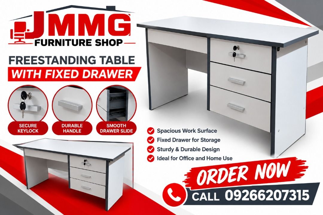 FREESTANDING TABLE . OFFICE FURNITURE (Category: Office Furniture & Fixtures) located in Caloocan City. Submitted by officefurniture_jessica (Listing ID 1470631211, Image 1). Description: Explore our wide range of furniture products: 🪑 Barstools (Available in various colors and designs) 🗄️ Filing Cabinets (Lateral, Vertical, Metal swing door, Glass sliding door, Metal sliding, Mobile pedestal, wardrobe) 🪑 Executive Chairs (High Back, Mid Back)