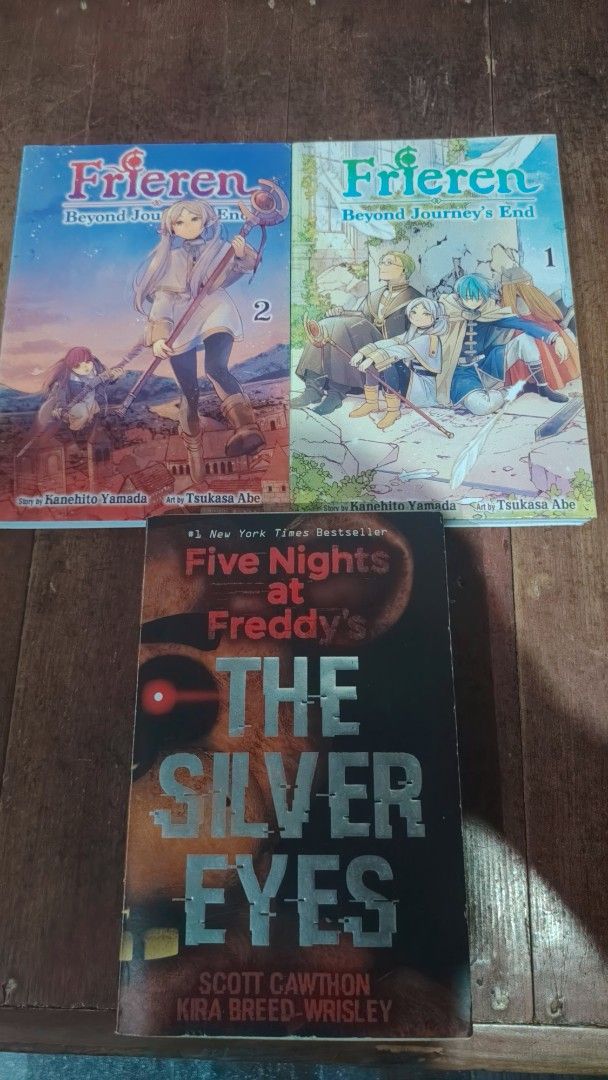 Frieren & FNAF books (Category: Comics & Manga) located in Caloocan City. Submitted by nicolayse.dog (Listing ID 1470557730, Image 1). Description: Authentic and uncommon Five Nights at Freddy's: The Silver Eyes. Frieren Vol. 1-2 (Bootleg) Kung FNAF lang ang gusto mo bilhin, then it's priced at 400. Kung sa Fireren naman, then 200.