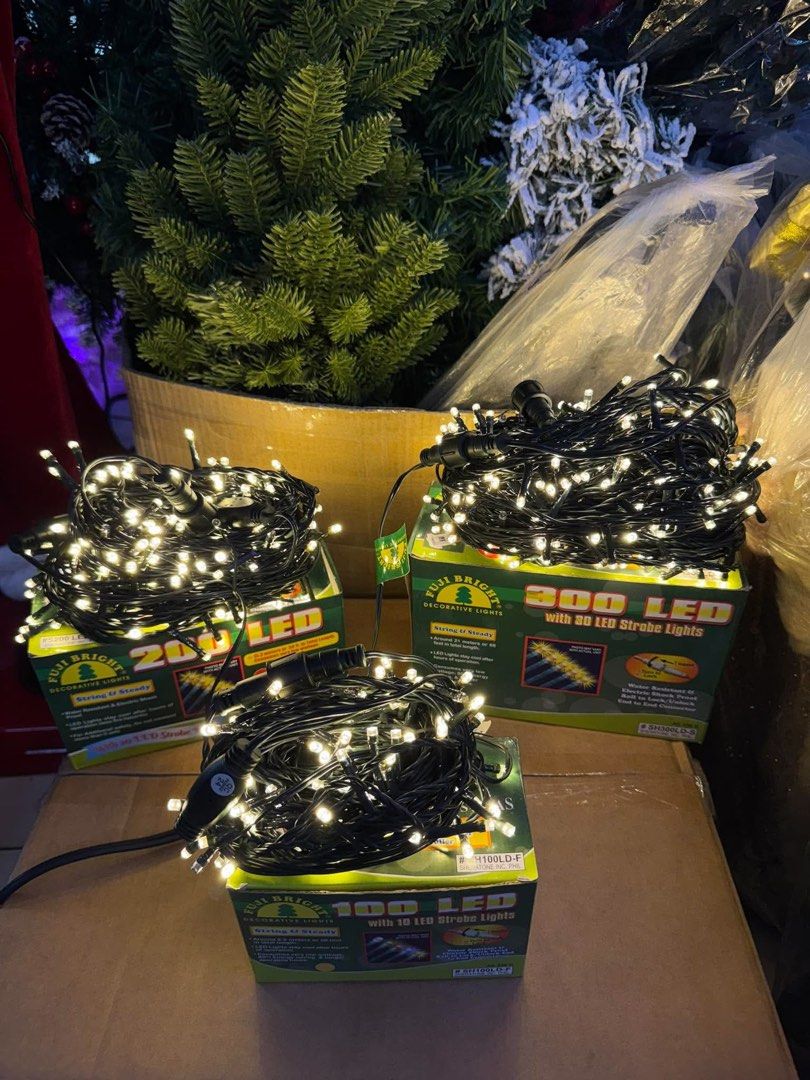 Fuji Bright LED Decorative Christmas String Lights (Category: Lighting) located in Manila. Submitted by jamesgani08 (Listing ID 1470569911, Image 1). Description: - Brand: Fuji Bright LED Decorative String Lights - Available Sizes: 100 LED, 200 LED, and 300 LED boxes - Lighting Modes: Multiple string and steady lighting effects - Durability: Water-resistant build for reliable performance - Safety: Includes plug with built-in fuse - Usage: Perfect