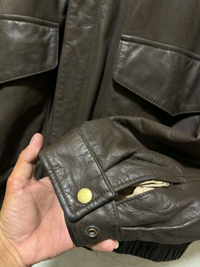 G3 Bomber Authentic Bomber Leather Jacket Style No. MA 34112 (Category: Coats, Jackets and Outerwear) located in Quezon City. Submitted by kimzxc_536 (Listing ID 1470726115, Image 3). Description: - Authentic G3 Bomber leather jacket in brown - Heavyweight design ideal for cold weather - Snap button cuffs and large front flap pockets - Unique vintage map print inner lining with interior pockets - Full zip closure with storm flap - Great rugged pi