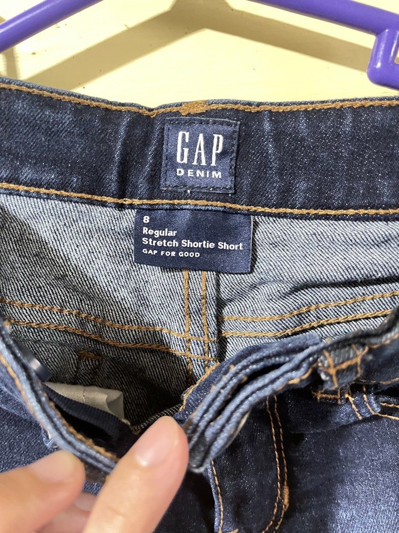 Gap Denim Stretch Shortie Short Size 8 Regular (Category: Babies & Kids Fashion) located in Manila. Submitted by zenmountain.60ff7f (Listing ID 1470624705, Image 2). Description: - Brand: Gap (ORIGINAL) - Style: Denim shortie shorts / regular fit - Size: 8 -for 8-9 years old - Color: Dark wash blue .