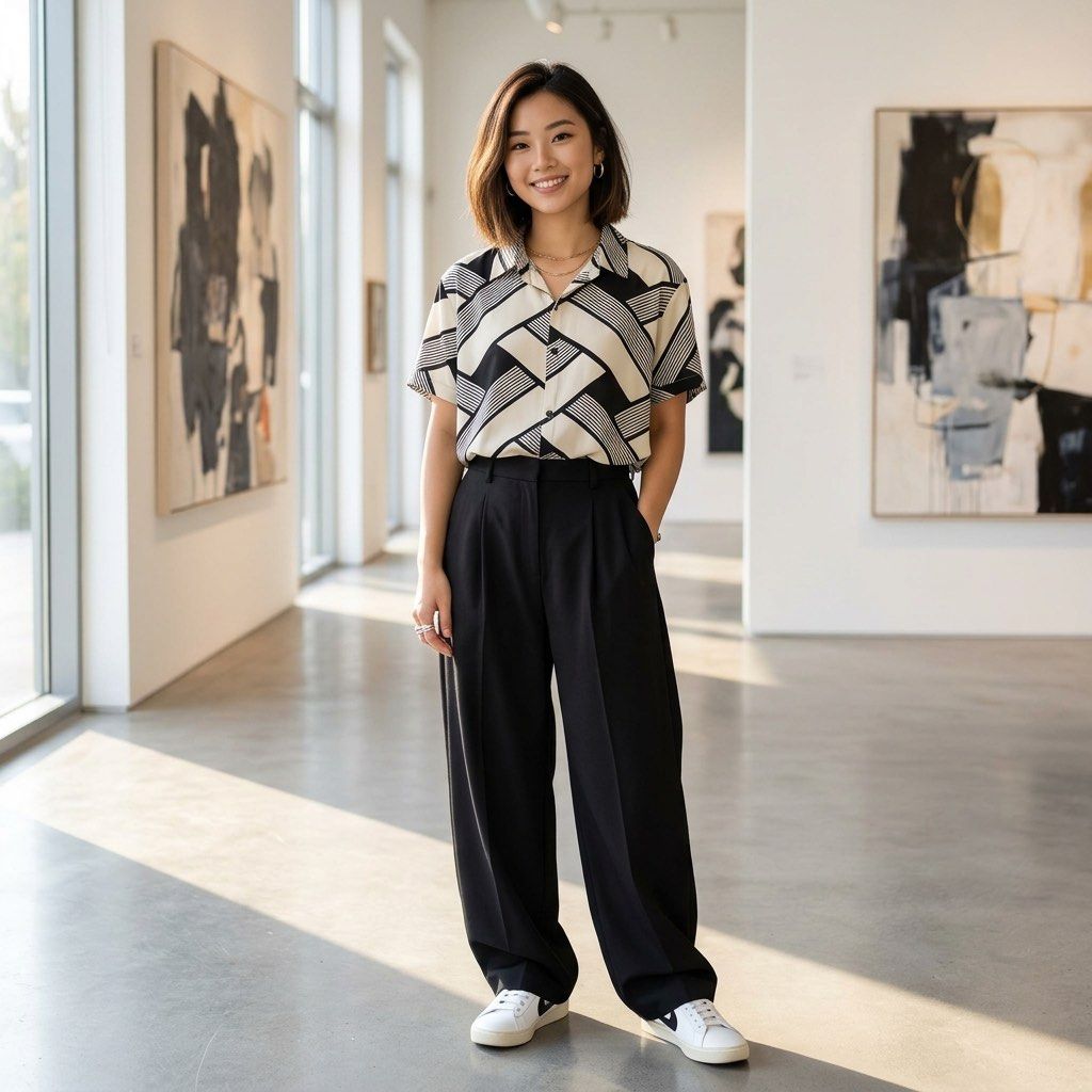 Geometric Black and White Button Down Top (Category: Others Tops) located in Camalig. Submitted by ryrilim (Listing ID 1470568312, Image 2). Description: .