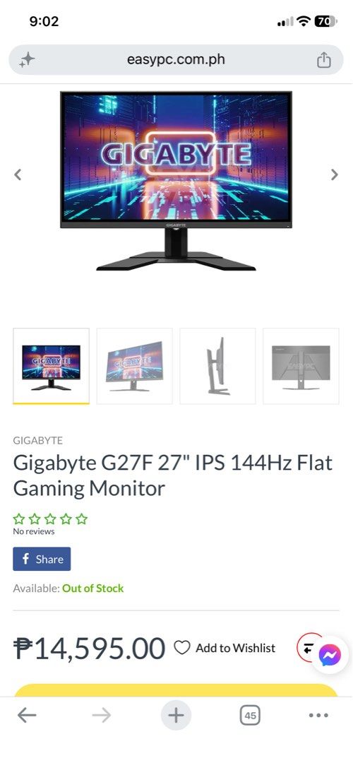 Gigabyte g27F (Category: Monitor Screens) located in Manila. Submitted by streetrags.ph (Listing ID 1470567292, Image 1). Description: GIGABYTE G27F IPS monitor. 27in 1ms 144hz. No issue unli test Asking 5k Missing stand palitan ko nalang ng monitor arm.