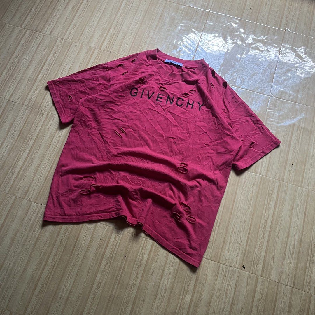 Givenchy Distressed Spell out Logo (Category: Tshirts & Polo Shirts ) located in Hagonoy. Submitted by ianthrift_ph (Listing ID 1470587182, Image 3). Description: cut washtag 23 width, 28 length can fit large to xl good condition color rate 9/10 back to back distressed no issue po.