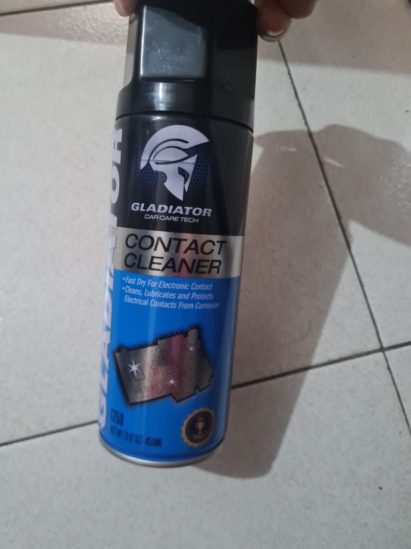 Gladiator Contact Cleaner GT58 450ml (Category: Cleaning Tools & Supplies) located in Quezon City. Submitted by declutter1990 (Listing ID 1470568405, Image 1). Description: - Product: Gladiator Contact Cleaner - Volume: 450ml spray can - Condition: Brand new, unused with intact label and instructions - Features: Fast-drying formula removes grease, dust, and oxidation - Best for: Electrical contacts, switches, circuit breakers, and plugs - Inclusi