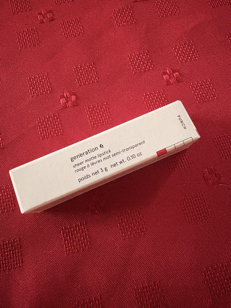 Glossier Generation G Sheer Matte Lipstick Punch (Category: Makeup) located in Paranaque City. Submitted by erisr (Listing ID 1470566428, Image 2). Description: - Brand: Glossier - Product: Generation G Sheer Matte Lipstick - Shade: Punch - Condition: Brand new in original cardboard packaging - Finish: Subtle, buildable color with a flat matte finish - Size: Net weight 3g / 0.10 oz - Authenticity: 100% authentic, straight from the box (you can ch