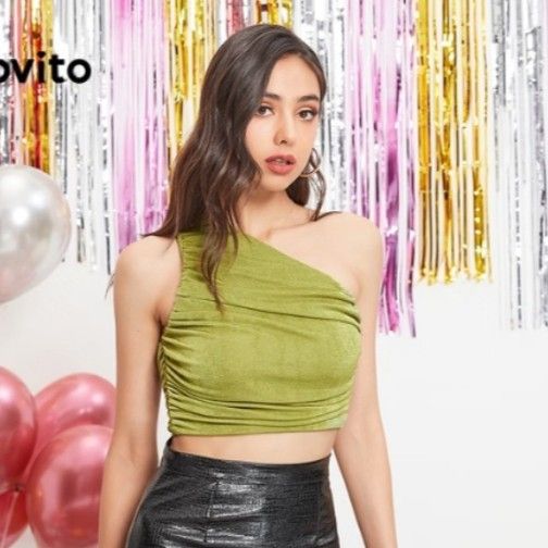 green one shoulder tank top (Category: Others Tops) located in Manila. Submitted by pre1ovedbyjay (Listing ID 1470663766, Image 2). Description: Size: S - M.