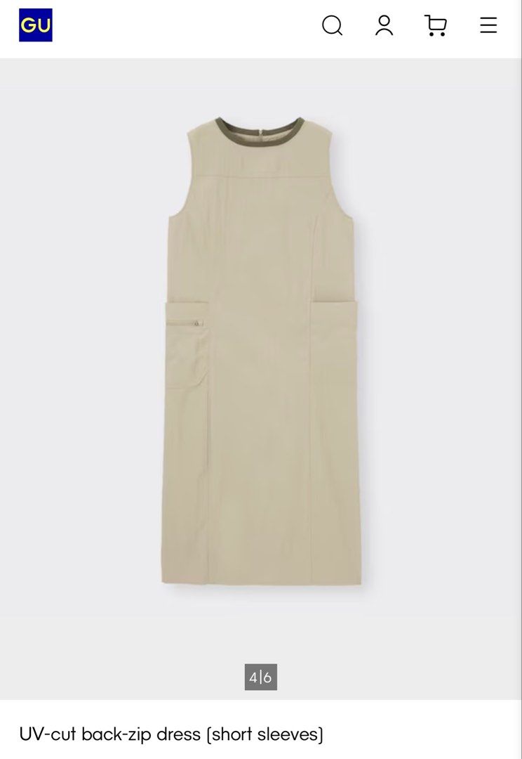 GU ACTIVE Beige Back Zip Dress in Sleeveless (Category: Dresses) located in Quezon City. Submitted by chrizcboutique (Listing ID 1470680918, Image 2). Description: GU Active Sleeveless in Beige Color with back zipper with big pocket side with back slit large in tag made in Myanmar Measurements laid in flat shoulder to shoulder approx 16 inches armpit to armpit approx 21 inches waist approx 21 inches lenght approx 49 inches Condition still in good