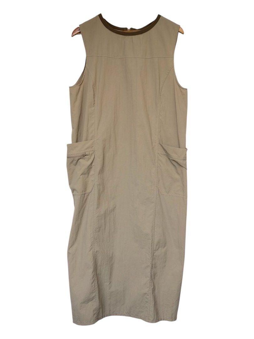 GU ACTIVE Beige Back Zip Dress in Sleeveless (Category: Dresses) located in Quezon City. Submitted by chrizcboutique (Listing ID 1470680918, Image 3). Description: GU Active Sleeveless in Beige Color with back zipper with big pocket side with back slit large in tag made in Myanmar Measurements laid in flat shoulder to shoulder approx 16 inches armpit to armpit approx 21 inches waist approx 21 inches lenght approx 49 inches Condition still in good