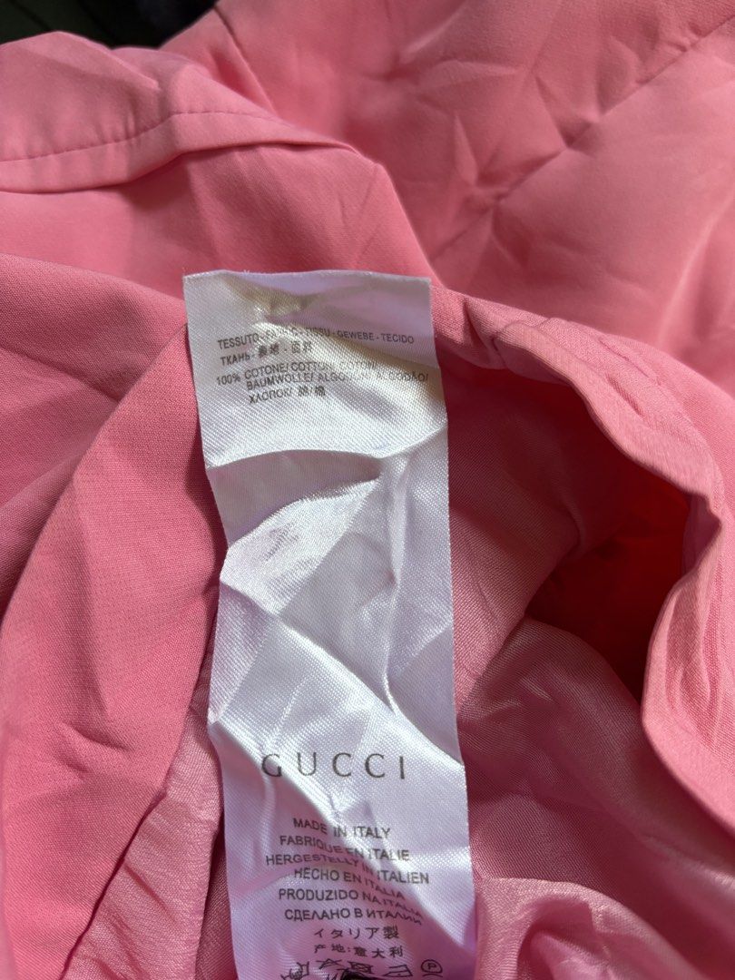 Gucci Pink Cotton Zip Romper Playsuit (Category: Rompers) located in Cebu City. Submitted by stylingtrends.coll (Listing ID 1470583551, Image 3). Description: - missing belt - Color: Bright Pink🌸💖 - Design: Collared neckline with front zipper closure - Pockets: 4 functional zip pockets (chest and shorts) Size: Medium.
