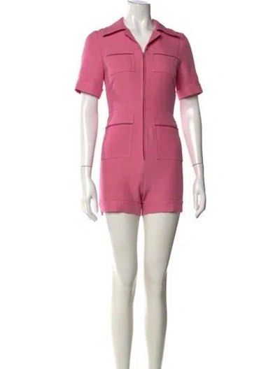 Gucci Pink Cotton Zip Romper Playsuit (Category: Rompers) located in Cebu City. Submitted by stylingtrends.coll (Listing ID 1470583551, Image 2). Description: - missing belt - Color: Bright Pink🌸💖 - Design: Collared neckline with front zipper closure - Pockets: 4 functional zip pockets (chest and shorts) Size: Medium.