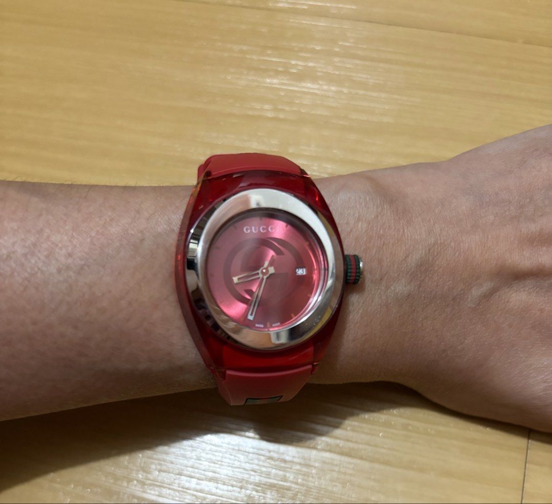 Gucci Sync Red Dial & Silicone Strap Watch Unisex 36mm (Category: Women's Watches) located in Quezon City. Submitted by beckyshop2024 (Listing ID 1470606851, Image 3). Description: - Preloved - Original from Japan - Very pretty in person.