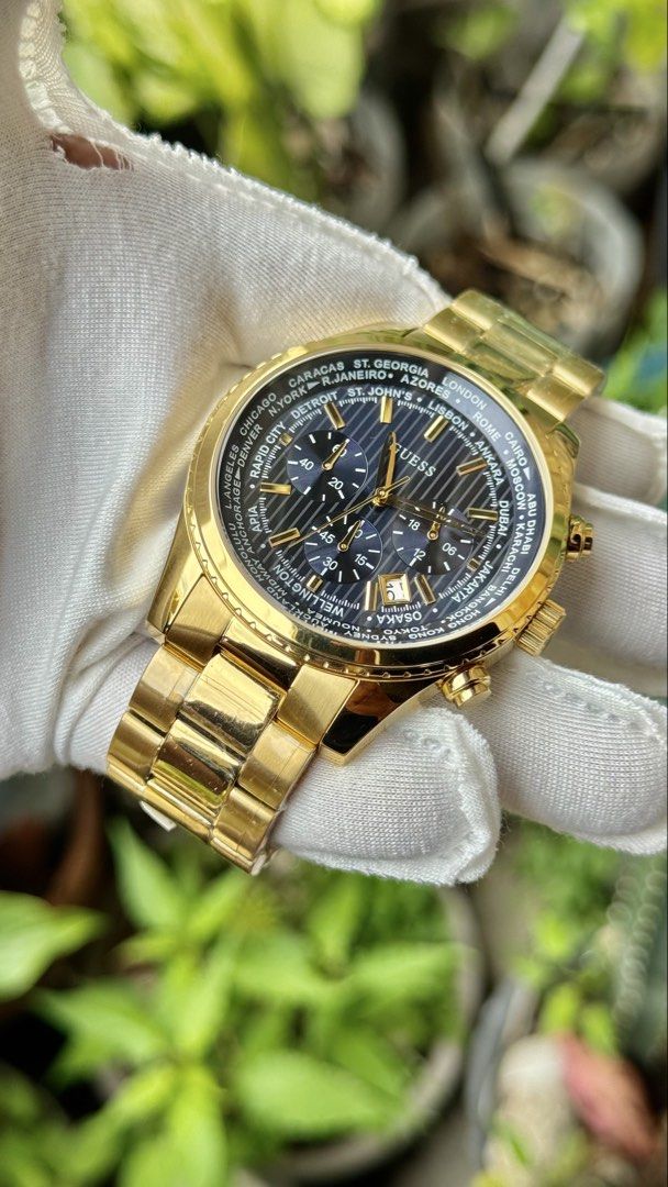 GUESS WATCH FOR MENS (Category: Luxury Watches) located in Manila. Submitted by junjun12356 (Listing ID 1470558129, Image 3). Description: Water resistant 100Meter Stainless steel material Gold Color Japan movement Chronograph .