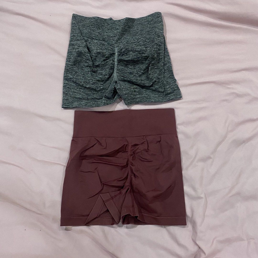 Gym Shorts Bundle Athletic Workout Scrunch Shorts (Category: Shorts) located in Pasay City. Submitted by thrift_from_me (Listing ID 1470557913, Image 2). Description: - Set of 2 athletic shorts: Heather Green marled & solid Dark Maroon Red - I personally love these - inquire for when worn photo - High waistband design for secure support - Trendy scrunch back detail to accentuate curves - Stretchy, seamless knit material for ultimate comfort - Ide