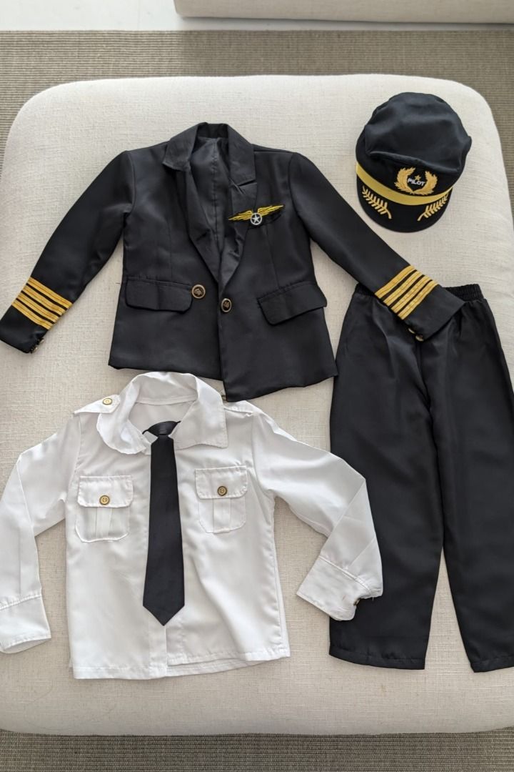 Halloween Dress Up Cosplay Airline Pilot Uniform Costume size S (4-6yo ...