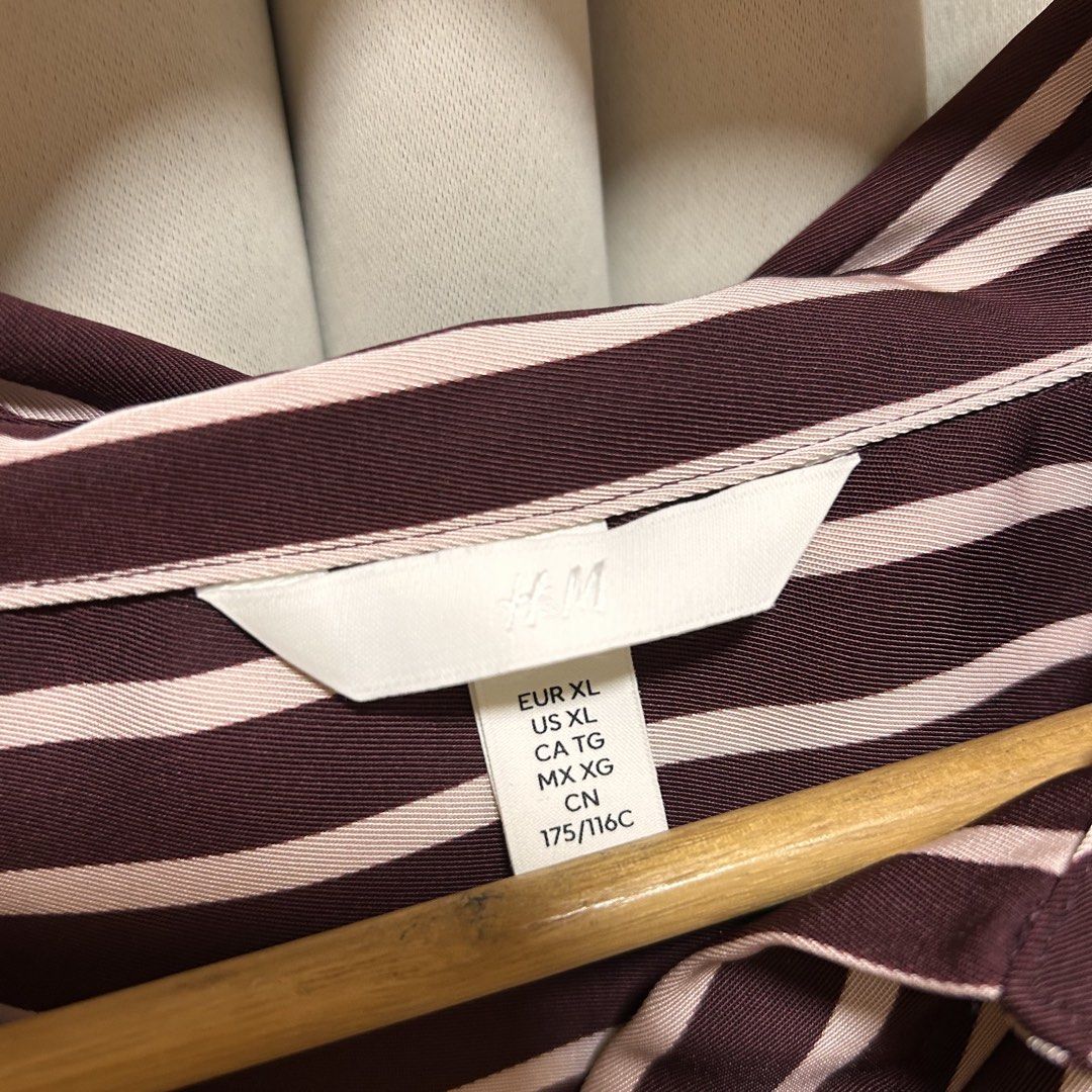 H&M Stripe Maroon Striped Longsleeves (Category: Blouses) located in Rizal. Submitted by from99abovecloset (Listing ID 1470612499, Image 3). Description: Size: 2XL Armhole (laid flat):12” Bust (around): 54” Length (laid flat): 28” Silky poly | loose | never used | bought this 1450 @H&M.