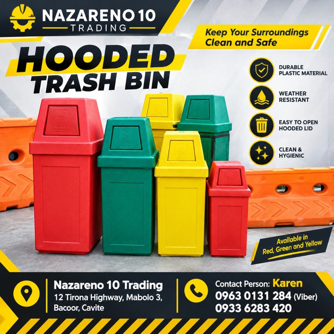 Hooded trash bin Segregation Bin (Category: Looking For) located in Bacoor. Submitted by kajezame.2021 (Listing ID 1470591129, Image 1). Description: Hooded trash bin Segregation Bin For More Details and Discount Contact Ms. Karen NAZARENO 10 TRADING 0963 0131 284 0933 6283 420 0956 7028 557 0933 8559 510 Landline: Look for Ms. Karen (046 ) 416 3920 Also available: • Traffic cone • Parking Block stopper • Hooded trash bin • Road Plastic Barrier •