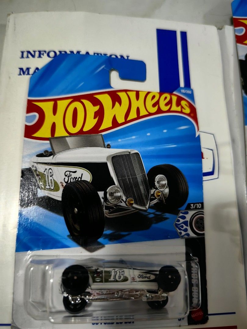Hot Wheels Ford Ford Legend 38 Ford Legend (Category: Vehicle & Diecast Models) located in Manila. Submitted by jamesbrosn30064 (Listing ID 1470576894, Image 1). Description: - Brand: Hot Wheels - Model: '38 Ford Legend - Color/Design: White and black with #16 side decals - Style: Classic hot rod with exposed engine and black wheels - Condition: Brand new, unopened on original card - Ideal for: Diecast collectors and Hot Wheels fans.