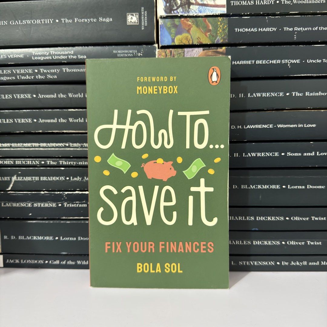 How To Save It Fix Your Finances By Bola Sol (Category: Storybooks) located in Lingayen. Submitted by readwjane (Listing ID 1470668351, Image 1). Description: - Title: How To Save It: Fix Your Finances by Bola Sol - Publisher: Penguin (Features a foreword by Moneybox) - Design: Green cover with cute illustrated piggy bank, coins, and dollar bills - Condition: Brand new and unread - Purpose: Practical guide to take control of your money habits and