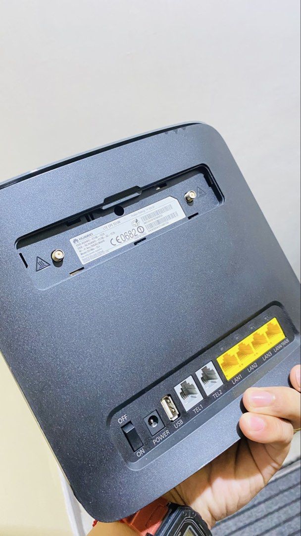 Huawei LTE CPE E5186s - 22a Router (Category: Networking) located in Manila. Submitted by boldfire_5aad05 (Listing ID 1470714079, Image 2). Description: - Model: Huawei LTE CPE E5186 Router (Black) - Condition: Powers on and works great for home networks - Inclusions: Original box and power adapter - Features: Multiple LAN ports, telephone ports, side SIM card slot, rear external antenna connectors, and power switch - Perfect for boosting home or