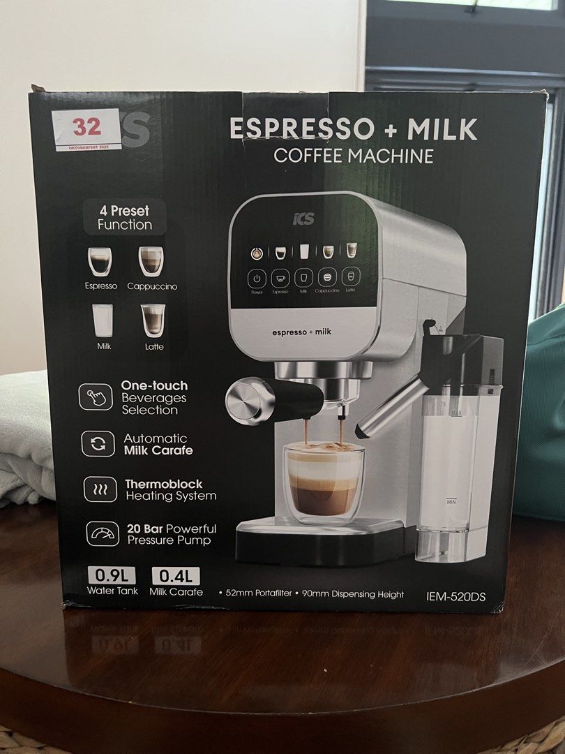 ICS Espresso + Milk Coffee Machine (Category: Coffee & Tea Tableware) located in Quezon City. Submitted by inthefrow (Listing ID 1470581633, Image 1). Description: - Brand new - Won in a golf tournament raffle - Retails for P7,640 - one touch beverage selection -automatic milk carafe.