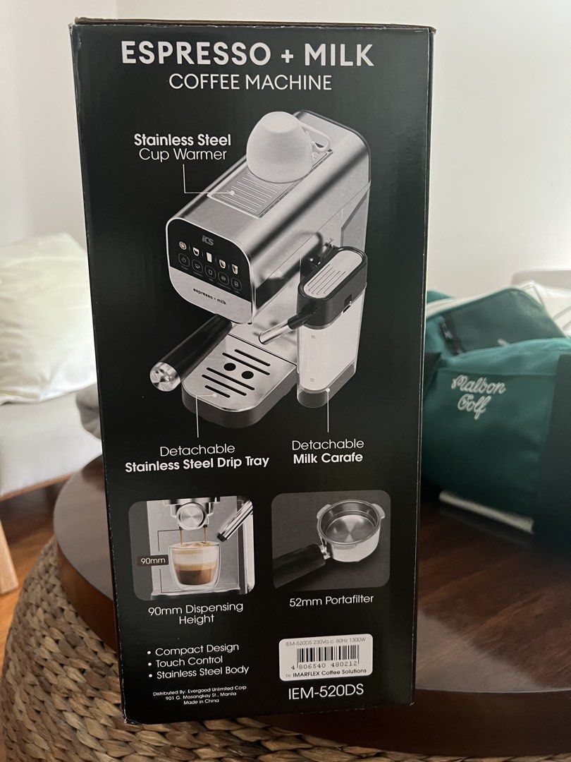 ICS Espresso + Milk Coffee Machine (Category: Coffee & Tea Tableware) located in Quezon City. Submitted by inthefrow (Listing ID 1470581633, Image 2). Description: - Brand new - Won in a golf tournament raffle - Retails for P7,640 - one touch beverage selection -automatic milk carafe.