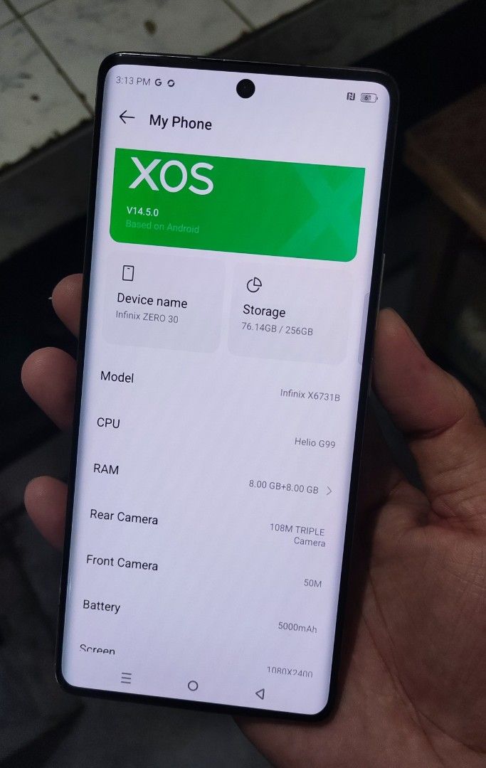 Infinix Zero 30 4G. 8+8/256gb. (Category: Android Others) located in Manila. Submitted by jhurramire25082 (Listing ID 1470611506, Image 3). Description: Infinix Zero 30 orig. 4G Lte Dualsim curved display 8+8gb.ram 256gb.internal 5000mah.batt. fingerprint on screen good working condition orig all parts at no issue ,minor dents lng sa likod. my case nmn ksma yan test to sawa php: 6,300 only.
