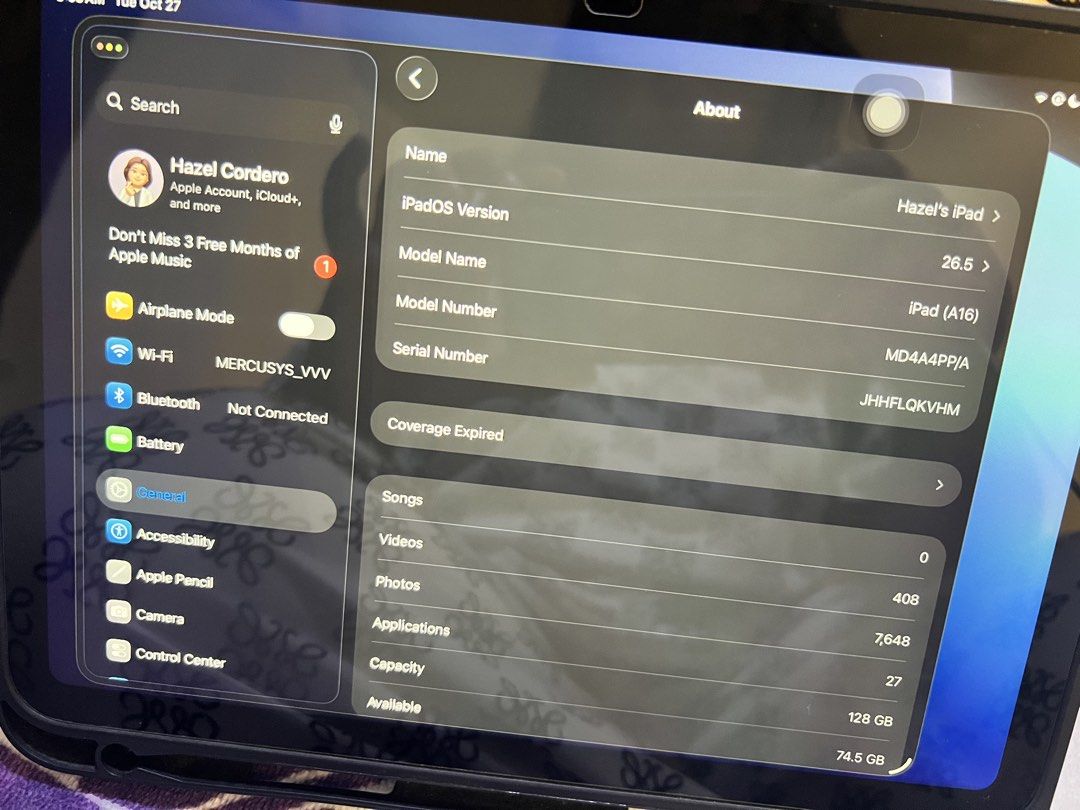 IPAD A16 ( Manufactured date April 2025) (Category: iPad) located in Villasis. Submitted by hazelabrenillacollad329 (Listing ID 1470558026, Image 3). Description: Slightly used and comes with original charger sa POWERMAC ko Mismo binili.