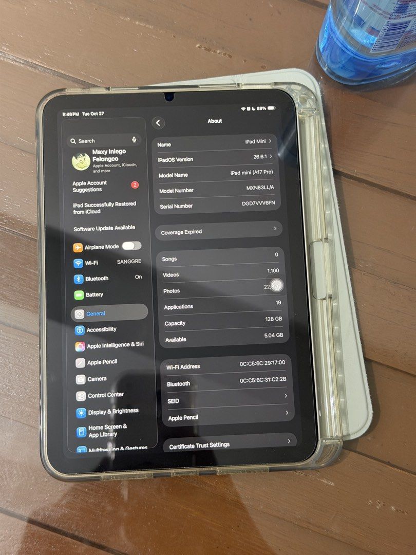 Ipad Mini 7 128GB WIFI STARLIGHT (Category: iPad) located in Manila. Submitted by maxyiniego (Listing ID 1470651592, Image 3). Description: IPad Mini 7 128GB (A17Pro) Wifi Starlight Color 100% Smooth 93% Battery Health 179 Cycle Counts - With Used Original Charger - With Box - No Issue - Pristine Condition - Only used for netflix and Goodnotes NO REPAIRS UNLI CHECK UNLI RESET Location: España Manila Meetup or Gcash Payment (Can deliver Via Lalamo