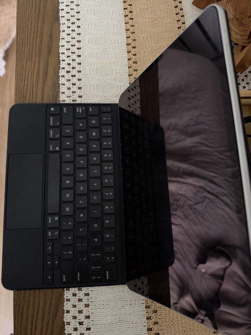ipad pro 4th generation 11-inch 128gb (M2) with Magic Keyboard (Category: Laptops & Notebooks) located in Cebu City. Submitted by alphazoe17 (Listing ID 1470743315, Image 3). Description: - Apple iPad Pro with Magic Keyboard case included - Exterior is customized with authentic-style pop culture and brand stickers (NASA, BAPE, Harley-Davidson, Obey) - Pristine screen and body underneath the stickers - 100% fully functional keyboard and device - U