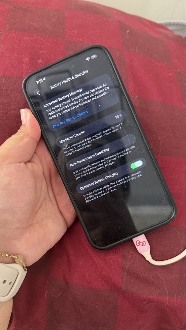 iPhone 14 Pro Max READ DESCRIPTION (Category: iPhone 14 Series) located in Tarlac. Submitted by heyalright (Listing ID 1470741533, Image 2). Description: Details: * Model: iPhone 14 Pro Max * Battery Health: 76% * Camera: The main camera has visible purple spots/artifacts in photos and videos. The 0.5× and 0.9× views appear okay. * Camera issue is reflected in the price. * Unit is sold as-is, with the camera issue disclosed. 📌 Please note: Batte