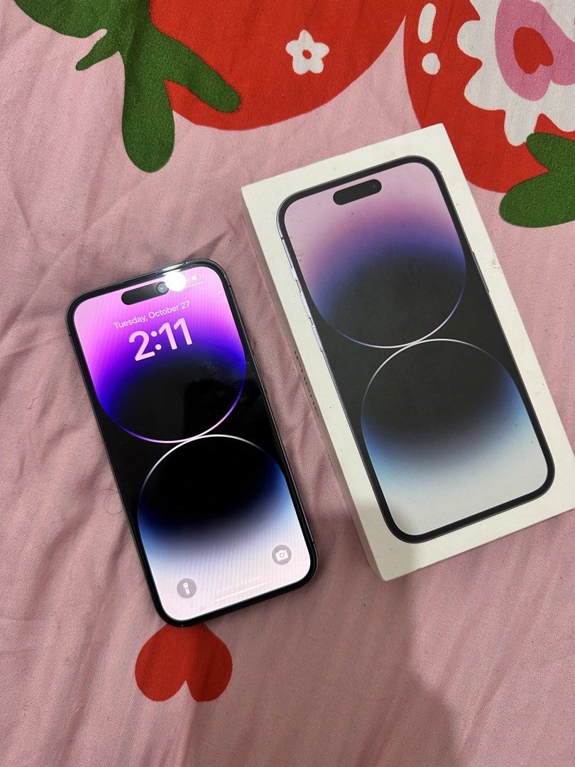 IPHONE 14PRO 128GB NO ISSUE (Category: iPhone 14 Series) located in Manila. Submitted by _tobbyyy (Listing ID 1470698798, Image 2). Description: Iphone 14 Pro 128Gb Deep Purple 74%Bh No Issue No History Repair Unit, Case , Orig Box only.