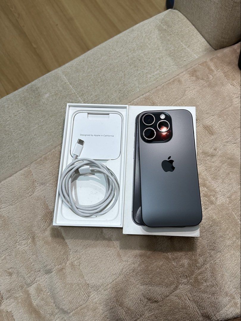 iPhone 15 pro (Category: iPhone 15 Series) located in Dasmarinas. Submitted by jcmakino14 (Listing ID 1470680226, Image 1). Description: (FIX PRICE) iPhone 15 Pro 128Gb Open line 87% batt health No issue 99% makinis original box and cable .