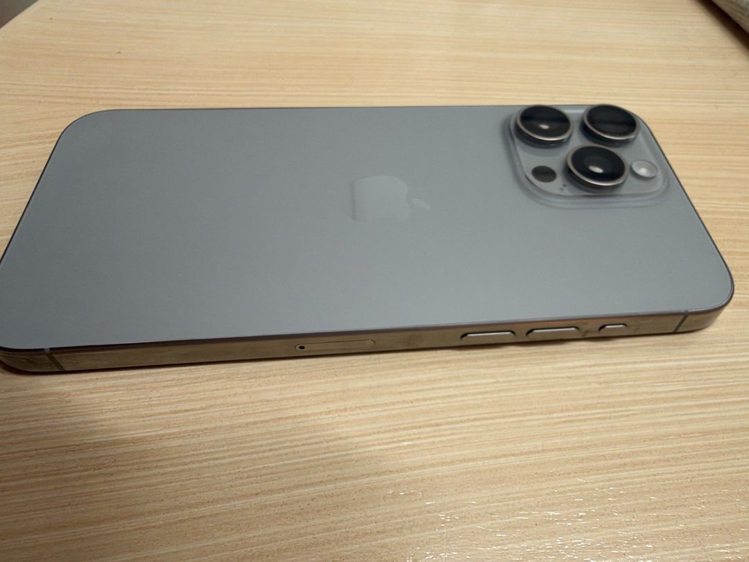 Iphone 15 pro max natural titanium 256gb (Category: iPhone 15 Series) located in Pasig City. Submitted by acbanzooon (Listing ID 1470741774, Image 3). Description: 77% battery health All buttons working Camera 100% working Speakers 100% working No other scratches apart from the one shown in photos 9 and 10.