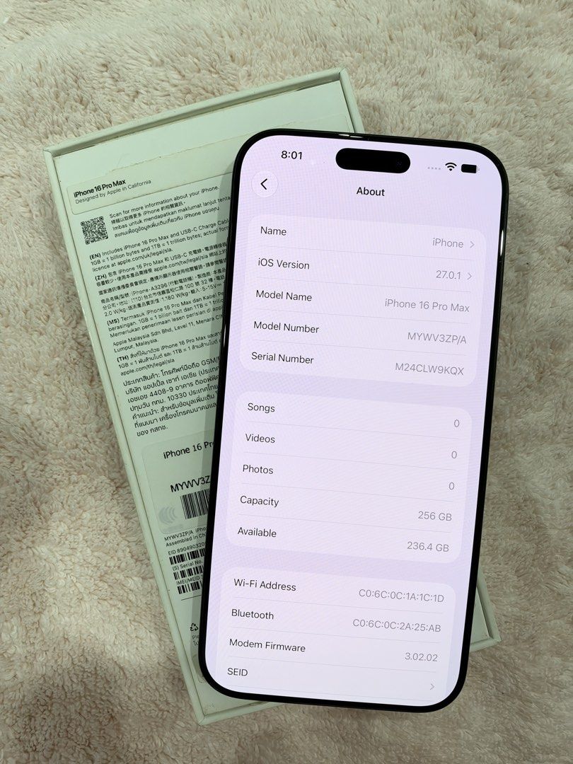 iPhone 16 Pro Max 256gb (Category: iPhone 16 Series) located in Paranaque City. Submitted by mycaaam (Listing ID 1470579255, Image 1). Description: - Model: iPhone 16 Pro Max - Storage Capacity: 256GB - Color: Black Titanium - Battery Health: 90% (Cycle Count: 688) - Status: Factory Unlocked / No SIM Restrictions - Condition: Excellent, well-maintained - Includes: Original Box and original charging cable - Minor scratches on camera lens but does 