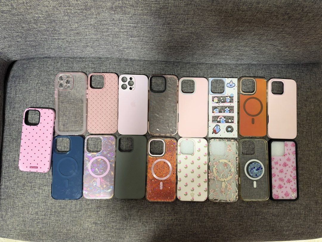 iPhone 16 Pro Max Cases ‼️TAKE ALL 1,500‼️ (Category: Cases & Sleeves) located in Manila. Submitted by hannabananahhh (Listing ID 1470620212, Image 1). Description: - Compatible Model: iPhone 16 Pro Max - Variety of Styles: Includes cute pink polka dots, floral patterns, glitter, character prints, and sleek magnetic/MagSafe cases - Condition: Good pre-owned condition (7/10) - Includes Mix brands Rhinoshield, Velvet Caviar, Wiwu, Spigen, etc. - Gr