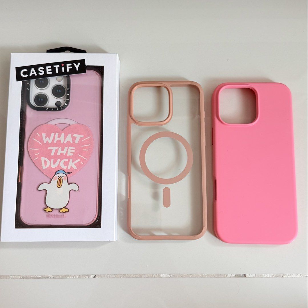 iPhone 16 ProMax Cases - Casetify (Category: Cases & Sleeves) located in Pasay City. Submitted by jitjitindera (Listing ID 1470622100, Image 1). Description: All authentic • Casetify Impact Case, magsafe compatible - Pink Fizz ₱1,300 • Spigen Ultra hybrid magfit magsafe compatible - Rose ₱ 700 • Elago Magnetic Silicone Case, magsafe compatible - Pink ₱400 Take all for ₱2,300 .