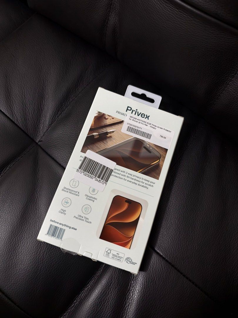 iPhone 18 Screen Protector BEFORE ANYTHING ELSE Privex (Category: Other Mobile & Gadget Accessories) located in Quezon City. Submitted by maekuuh (Listing ID 1470732591, Image 3). Description: Bought from Powermac Molito Easy to install Description • Touch Precision, Smudge Protection • Side view privacy • Oleophobic coating repels oils to reduce fingerprint smudging and maintain clarity. Maintains native touch sensitivity for smooth, precise scr