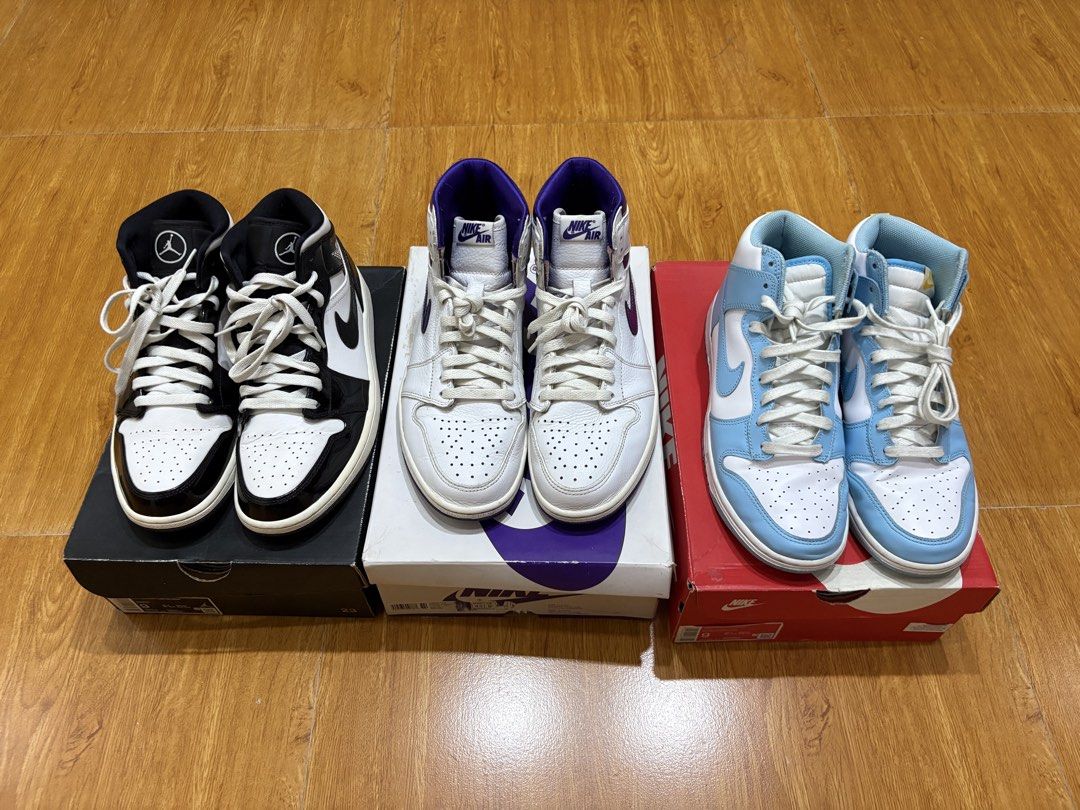 JORDAN 1 mid & high (Category: Sneakers) located in Angeles City. Submitted by lstrlmba31 (Listing ID 1470567844, Image 1). Description: FOR SALE Jordan 1 mid se all-star Carbon Fiber Size: US 9 Used but excellent condition 9/10 Light drags, stars seen on photo Slight yellowing (normal for jordans), Needs a few cleaning, with box Bought it from Athletes foot P2,000 Jordan 1 retro high court purple Size: US 9.5 Used Good condition 8/10 Needs clean
