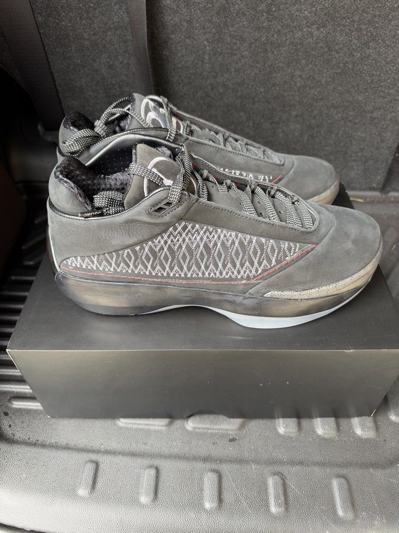 Jordan 40 “23” Stealth (Category: Sneakers) located in Caloocan City. Submitted by luckydeer_4f53ea (Listing ID 1470596156, Image 2). Description: - Model: Air Jordan 4023 - Upper: Premium nubuck with intricate side diamond stitching - Details: Metallic silver heel accents and branded tongue - Sole: Clear translucent rubber with iconic red outsole hits - Packaging: Includes original black box.